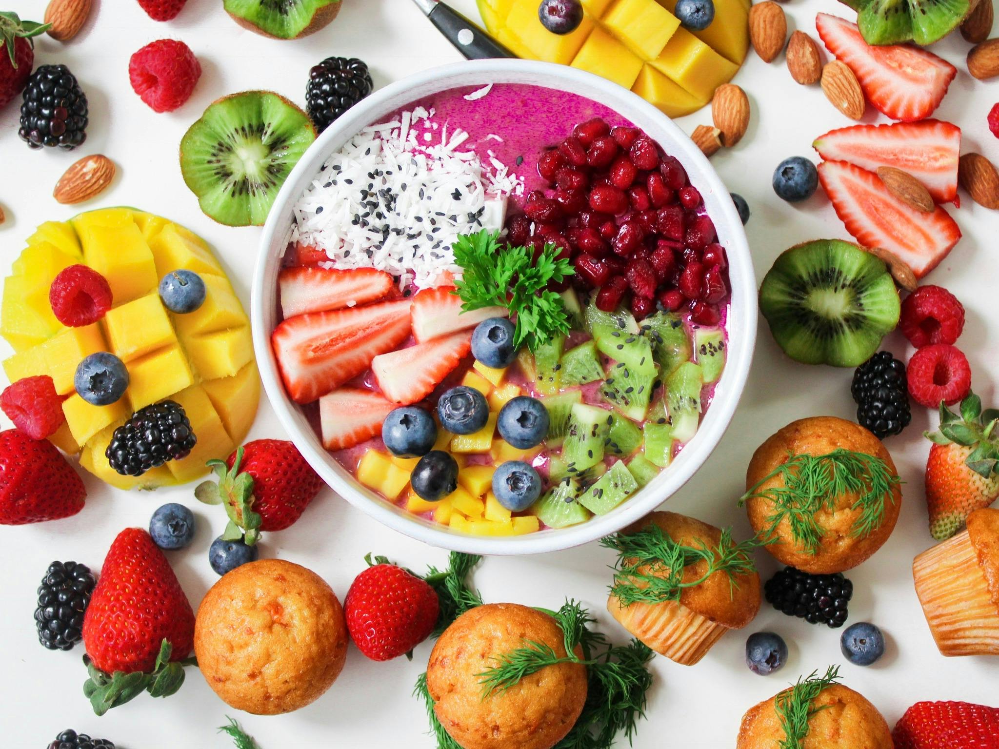 Colorful vegetarian foods on table